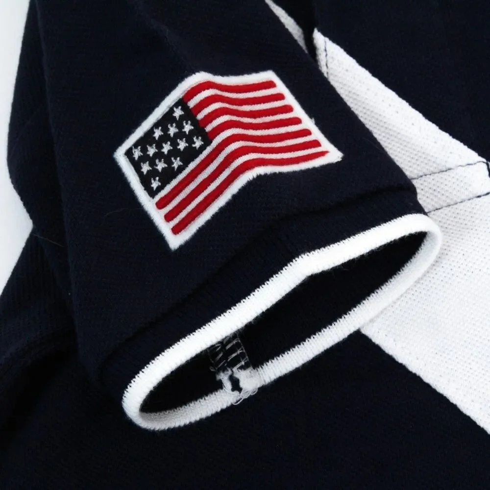 Polo Ralph Lauren Boys Polo Shirt 24M Navy Blue Diagonal Sash USA Flag NWOT